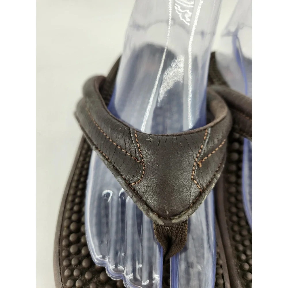 Kenkoh Spirit V Flip Flop Sandals Mens 9 Brown Leather Acupressure Massage 2314